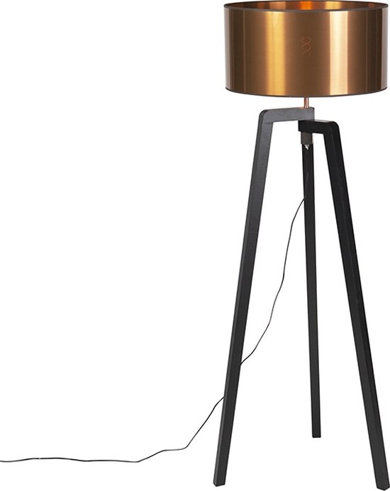 QAZQA puros - Landelijke Tripod | driepoot vloerlamp | Staande Lamp - 1 lichts - H 1450 mm - Koper - Woonkamer | Slaapkamer | Keuken