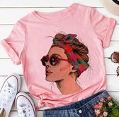 T-shirt roze vrouw zonnebril - dames t-shirt
