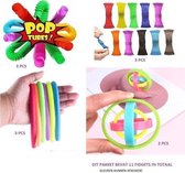 Fidget Toys Pakket 11 Delig !! // 3x  Pop Tubes //  3x Mesh Marble //  3x XXL Monkey Noodles //  2x Revolving Handring// fidget / tiktok / popit / fun