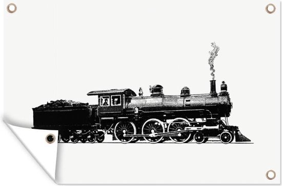 Décoration de jardin Rétro - Train - Dessin - 60x40 cm - Affiche de jardin