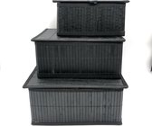 Sterk - Bamboe Zwart Manden 3 stuks Met Deksel  | Multifunctionele mand | Opbergmanden | 24x18x13cm | 29x23x14cm| 32x25x15cm | Opberg Box/Doos/Mand/Vakken - Opbergsysteem