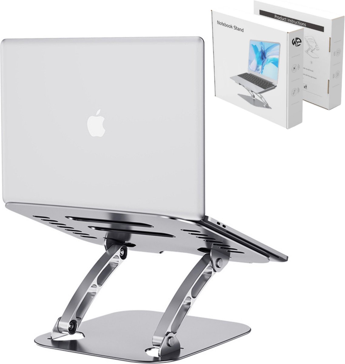 W&Z® Ergonomische Laptop standaard - Tablet houder - Verstelbaar en Opvouwbaar - 10 tot 17 inch - Aluminium - Zilver
