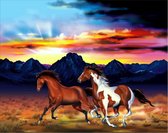 Dielay - Diamond Painting Pakket - Paarden en Bergen - 50x40 cm - Complete Set - Volledige Bedekking - Vierkante Steentjes