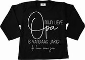 Shirt kind-Hoera mijn lieve opa is vandaag jarig-Maat 62