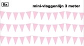 6x Roze mini vlaggenlijn 3 meter - geboorte thema feest festival vlaglijn meisje