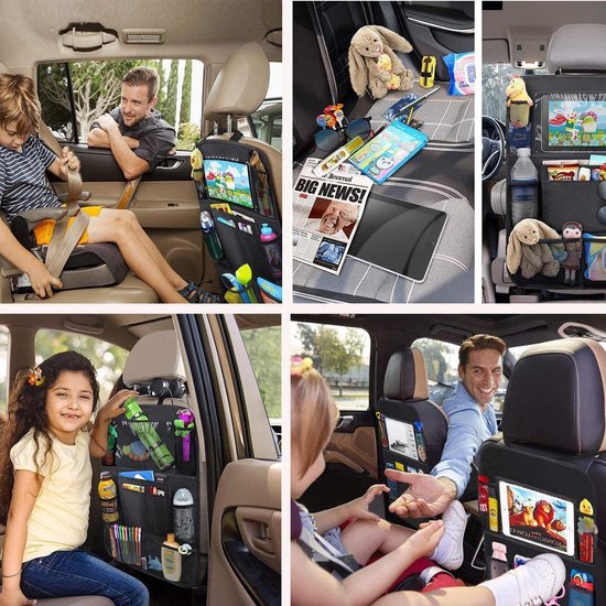 Essensio Universele Auto Organizer met Tablet Houder - set van 2 stuks - luxe - voor baby en kinds - Zwart - water bestendig - multifunctioneel - rugleuning bescherming - Electronic Arts