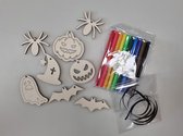 Halloween - Kleursetje - 8 Hangers - Halloween versiering - decoratie  - Halloween slinger maken - zelf inkleuren - kinderen - knutselen Halloween - knutselsetje - knutsel pakketje