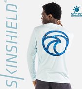 Skinshield - BLUE MARLIN WAVE - UPF 50+ UV-zonbeschermend sport shirt heren - lange mouwen - Arctic Blue - Licht blauw - L