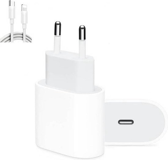 iPhone oplader - USB-C Adapter 20W oplader met USB-C kabel - Draadloze oplader Apple... | bol.com
