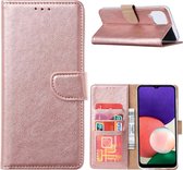 Hoesje Geschikt Voor Samsung Galaxy A22 hoesje bookcase Rose Goud - Hoesje Geschikt Voor Samsung Galaxy A22 5G hoesje portemonnee wallet case - Hoesje A22 5G book case hoes cover