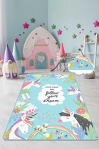 Nerge.be | Cute Unicorn | Eenhorn | Vloerkleed Kinderkamer | Wasbaar in de machine | Heldere Kleur | 100x160 cm |