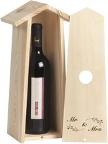 Gegraveerde houten wijnkist 1 fles met de tekst Mr. & Mrs.