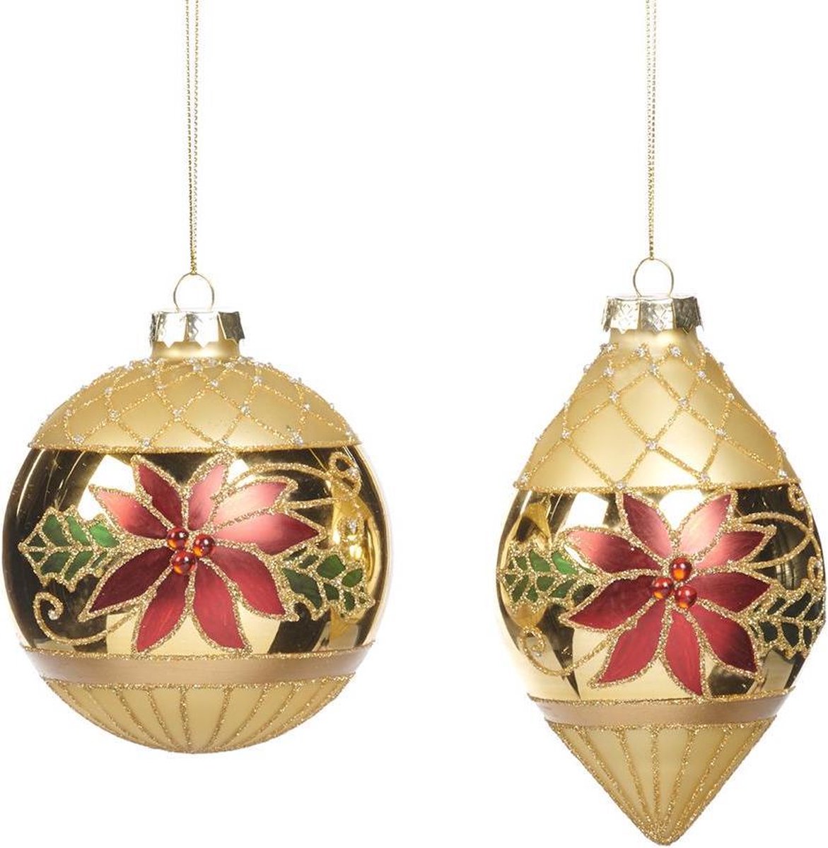 Goodwill Kerstbal Glas Goud-Rood D 10 cm Voordeelaanbod Ass. 2 stuks