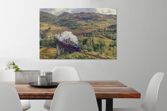 Canvas schilderij 90x60 cm - Wanddecoratie Trein - Stoom - Brug - Muurdecoratie woonkamer - Slaapkamer decoratie - Kamer accessoires - Schilderijen op canvas