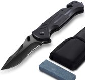 Survival Zakmes met slijpsteen - Inklapbaar - Broekclip - Voor kamperen - RVS - Zwart