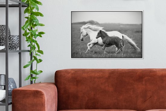 Canvas Schilderij Paarden - Dieren - Gras - 60x40 cm - Wanddecoratie