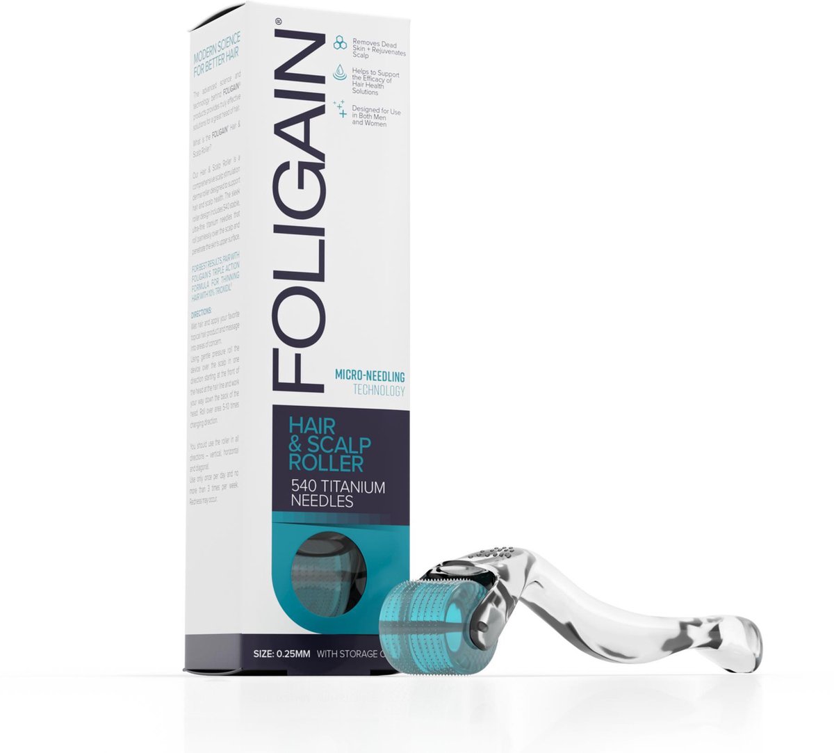 FOLIGAIN – Dermaroller met 540 Titanium Naaldjes (0,25 mm) - Foligain