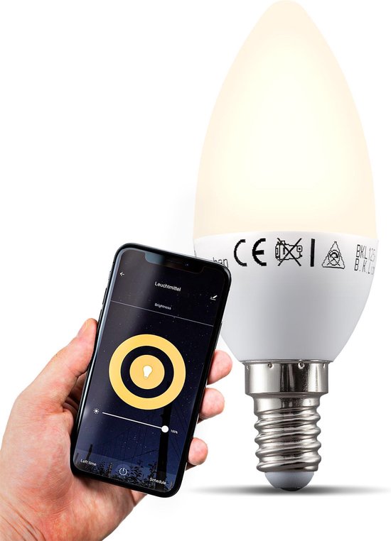 B.K.Licht - Slimme Lichtbron - smart lamp - met E14 - 5.5W LED - WiFi - App - 2.700K warm wit licht - 470 Lm - voice control - lampjes  - LED lamp