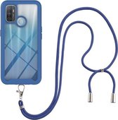 Voor OPPO A53 Sterrenhemel Effen Kleur Serie Schokbestendige PC + TPU Beschermhoes met Nekband (Blauw)