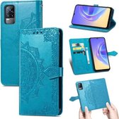 Voor vivo V21e 4G Mandala Bloem Reliëf Horizontale Flip Lederen Case met Houder & Drie Kaartsleuven & Portemonnee & Lanyard (Blauw)