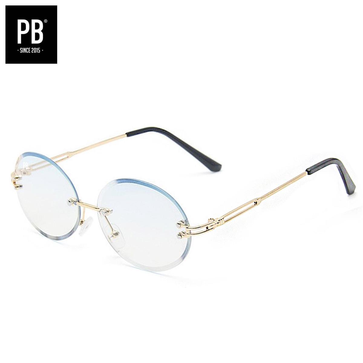 PB Sunglasses - Gipsy Oval Trans Blue. - Zonnebril heren en dames - Licht blauwe lens - Randloze zonnebril - Festival