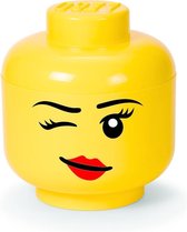 LEGO Hoofd Opbergbox Girl - Klein - Geel - Knipoog - 2L - 16 x 16 x 16cm - Kunststof