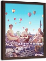 Foto in frame , Ballonnen boven Parijs , 70x100cm , Multikleur , wanddecoratie , Premium print