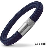 ARMBND® Heren armband - Navy Blauw Touw met Zilver Staal - Armand heren - Maat L/XL - 24 cm lang - The original - Touw armband