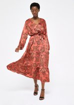 LOLALIZA Lange jurk met print en lange mouwen - Rood - Maat 48