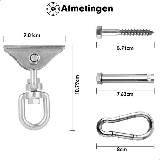 DailyFox® Luxe Ophangsysteem - 180° Schommelen, 360° Roteerbaar - Plafondhaak - Ophanghaak - Hangstoel buiten - Hangstoel binnen – Schommelstoel - Schommel - Bokszakken - RVS -
