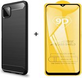 Silicone gel zwart hoesje Samsung Galaxy A22 5G met full cover glas screenprotector