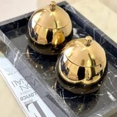 Mramor suikerpot met deksel RVS goud