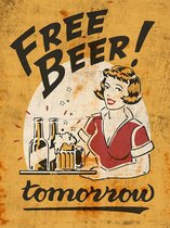 Signs-USA - Free Beer Tomorrow - geel - Retro Wandbord - 33 x 44 cm