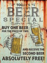 Signs-USA - Today's Beer Special - groen roest - Retro Wandbord - 33 x 44 cm