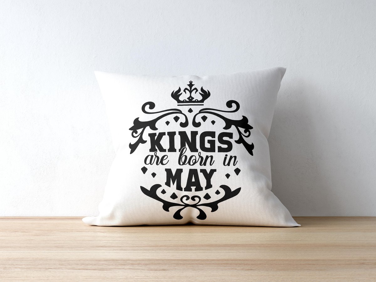Sierkussen - Verjaardag Kings Are Born In May - Wit - 40 Cm X 40 Cm