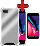 Hoes voor iPhone 8 Hoesje Spiegel Siliconen Mirror Case Shock Proof Met Screenprotector - Hoes voor iPhone 8 Hoes Spiegel Back Cover Hoesje Met Screenprotector - Zilver