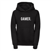 Stoere Kinder Hoodie - "GAMER" - Voor- en Achterzijde Bedrukt - Zwarte Hoodie - 9 - 11 jaar - Gamer Hoodie - Sweater Kids