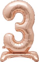 Folie Ballon Cijfer 3 Rosé Goud met standaard 76cm