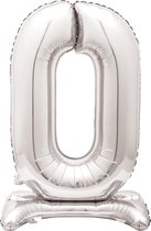 Folie Ballon Cijfer 0 Zilver met standaard 76cm