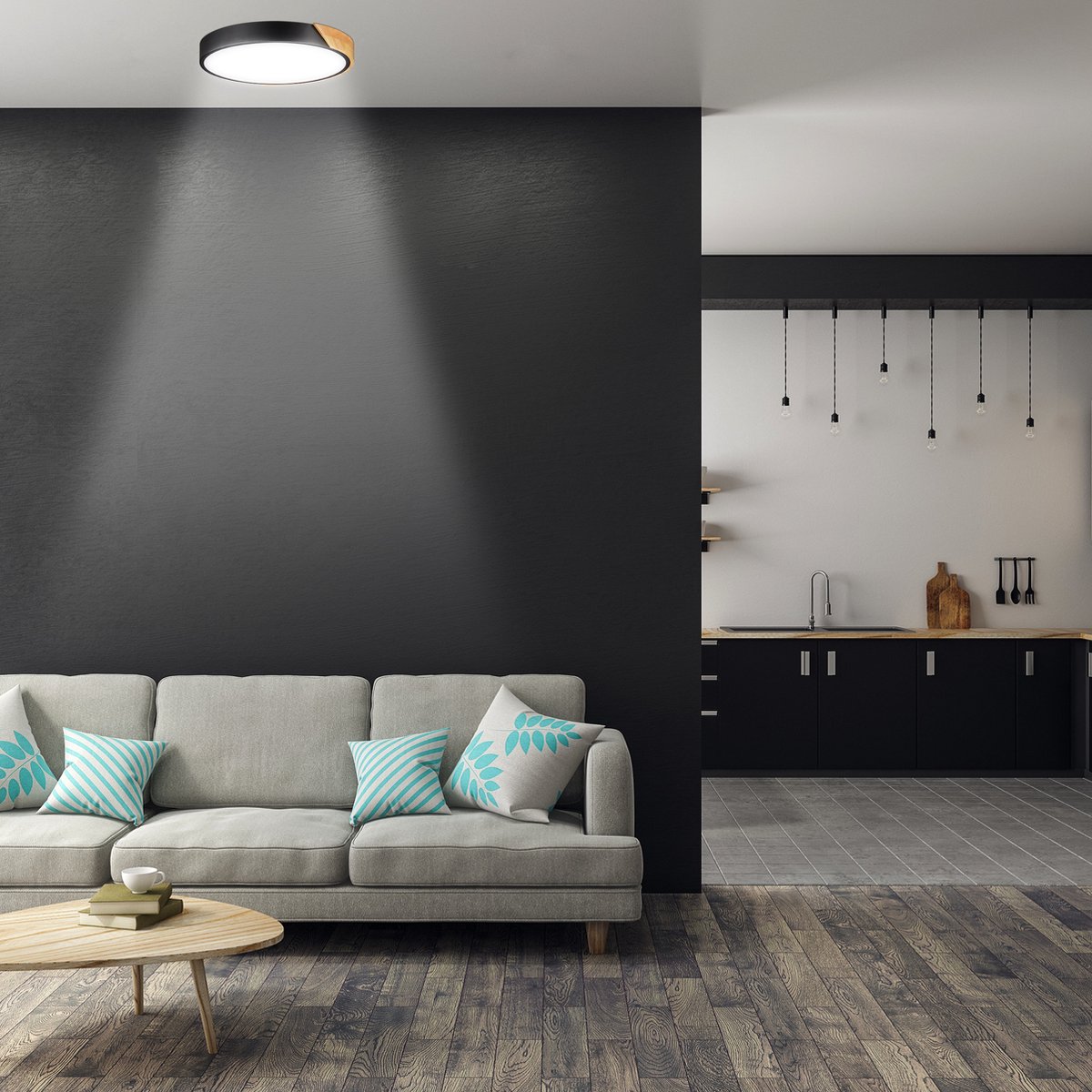 Relaxdays Ronde LED Plafonnière 24W Hout & Metaal - Moderne Plafondlamp 40cm Voor Woonkamer En Gang