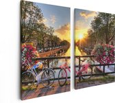 Artaza Canvas Schilderij Tweeluik Amsterdamse Brug Met Zonsopgang - 80x60 - Foto Op Canvas - Canvas Print