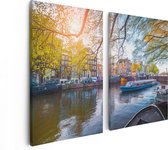 Artaza Canvas Schilderij Tweeluik Amsterdamse Gracht Tijdens Het Voorjaar - 80x60 - Foto Op Canvas - Canvas Print