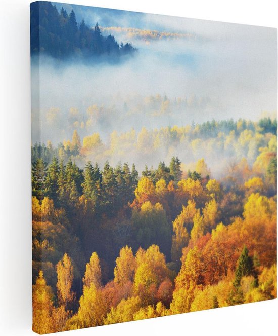 Artaza Peinture sur toile Forêt d'automne colorée avec brouillard - 70x70 - Photo sur toile - Impression sur toile