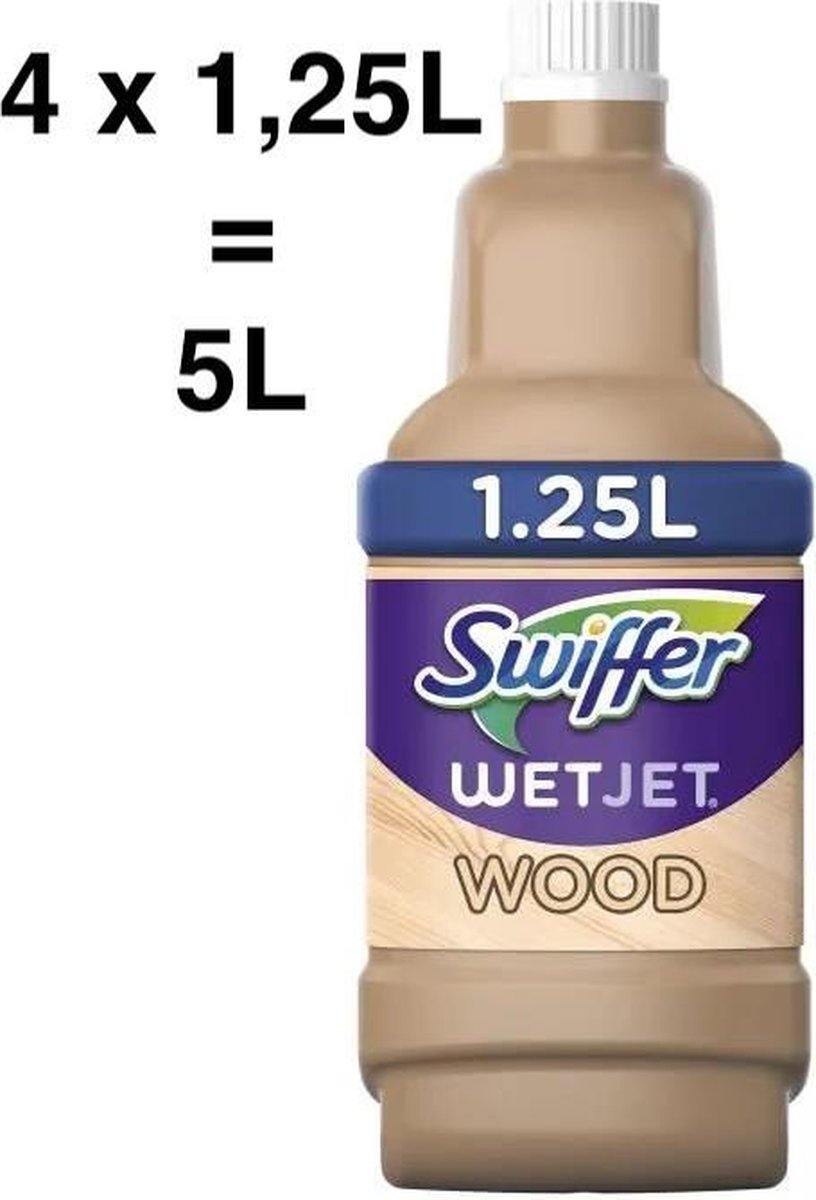Swiffer Wetjet Wood Nettoyant Sol pour Balai Spray, 5L (4 unités x