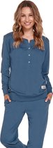 Doctor Nap Katoenen Pyjama met Drukknoopjes Dames Volwassenen | Lange Mouw Lange Broek | Winter Pyama Dames Volwassenen | Deep Blue PM.4349 L