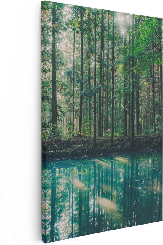 Artaza - Peinture sur toile - Forêt au bord d'un lac vert - 20x30 - Klein - Photo sur toile - Impression sur toile