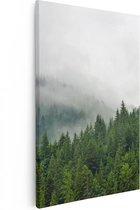 Artaza Canvas Schilderij Groen Bos Met Bomen Tijdens De Mist - 20x30 - Klein - Foto Op Canvas - Canvas Print
