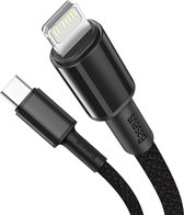 Baseus High Density USB C Kabel naar Apple Lightning 1 meter zwart - 20W - Fast Charge - gewoven - velcro bandje - geschikt voor iPhone