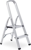 relaxdays huishoudtrap - aluminium - trapladder - keukentrap - ladder - inklapbaar 2 tredes