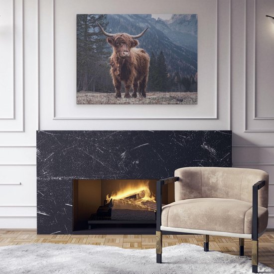 Artaza - Peinture sur toile - Vache Highlander écossaise dans les Montagnes - 80x60 - Photo sur toile - Impression sur toile